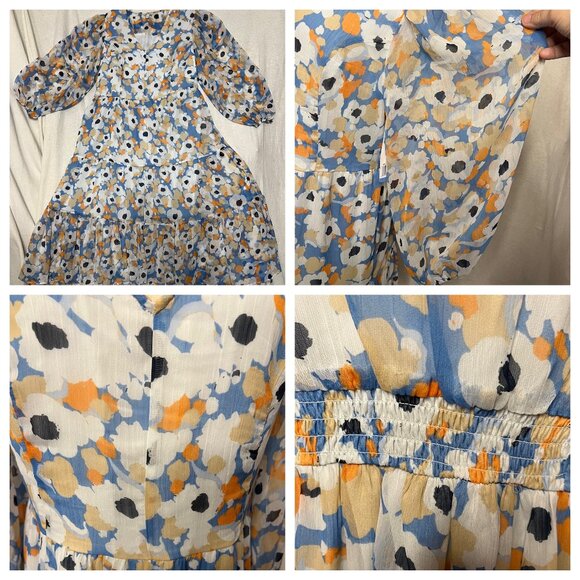 NWT Joie Floral Fields Midi Dress Blue Orange L Fairy Timeless Tiered - Picture 10 of 16